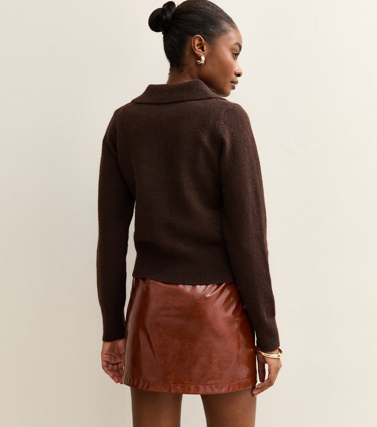 New Look Women's Dark Brown Midweight Knit Collared Cardigan New Look - 4