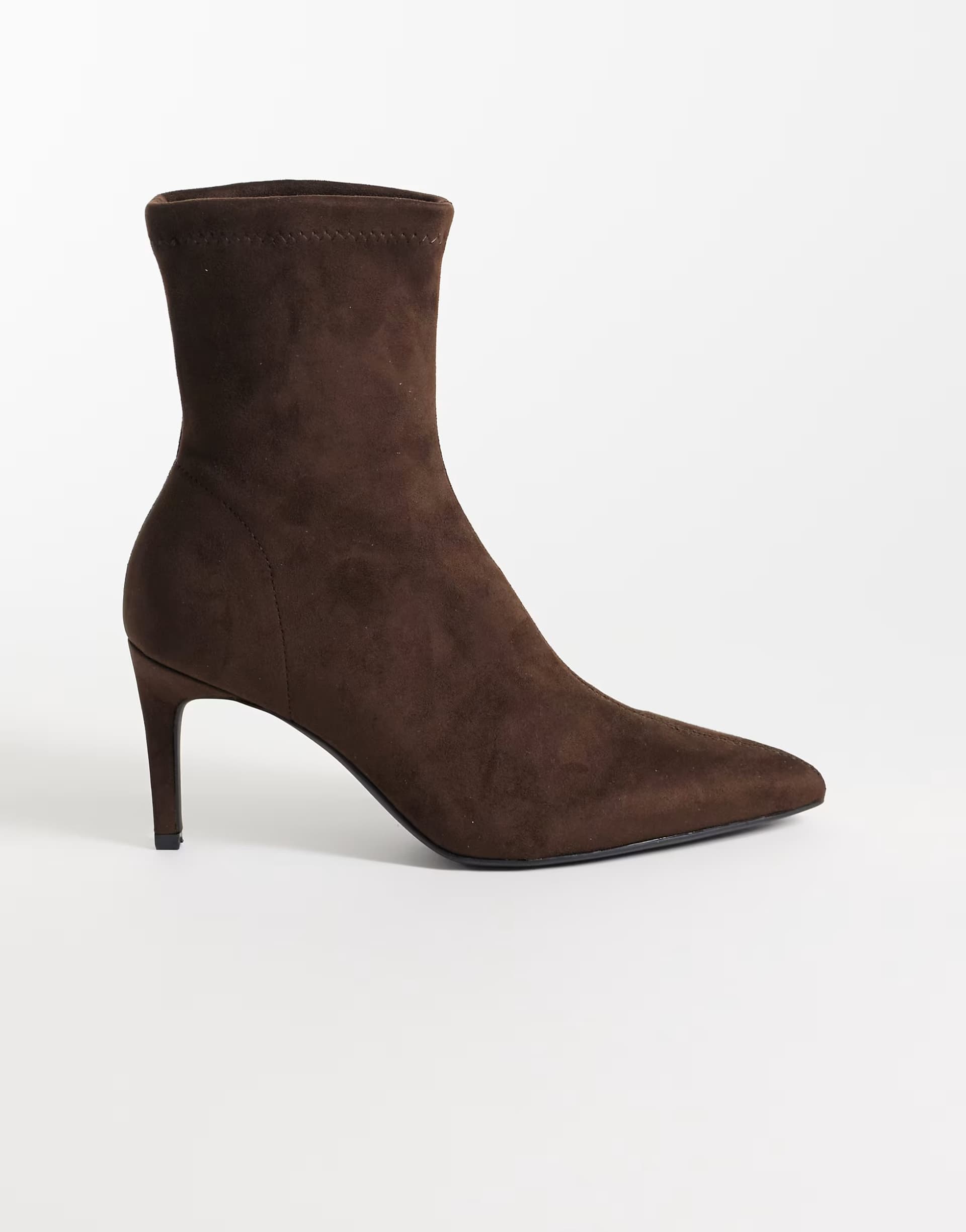 ASOS New Look faux suede pointed toe sock boot in dark brown