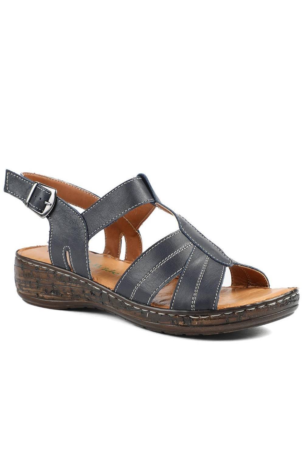 Pavers Pavers Women's Wide Fit Leather Slingback Sandals in Navy - 2