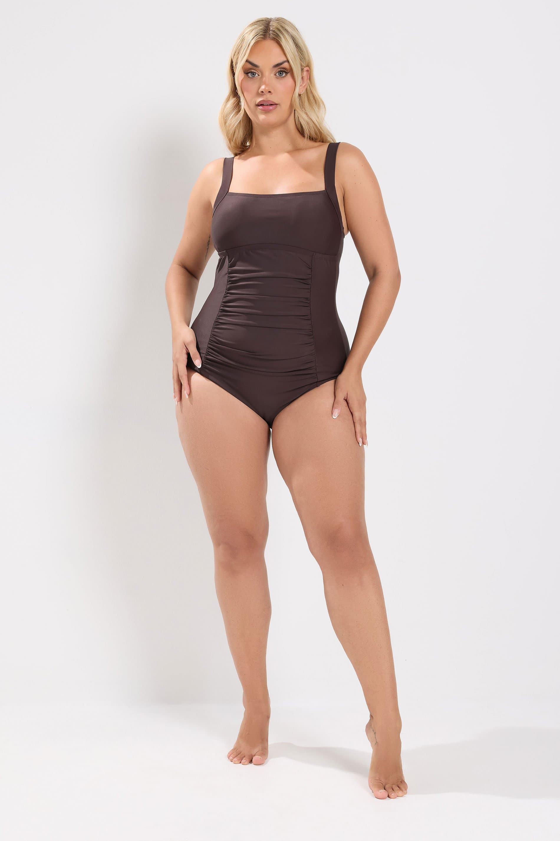 Yours Plus Size Chocolate Brown Square Neckline Swimsuit