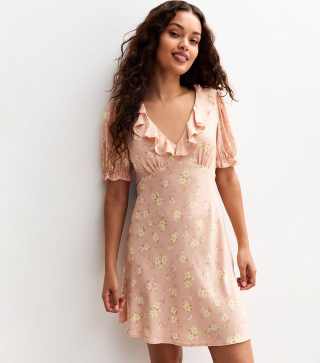 New Look Women's Petite Pink Floral Print Ruffle Mini Dress New Look - 2