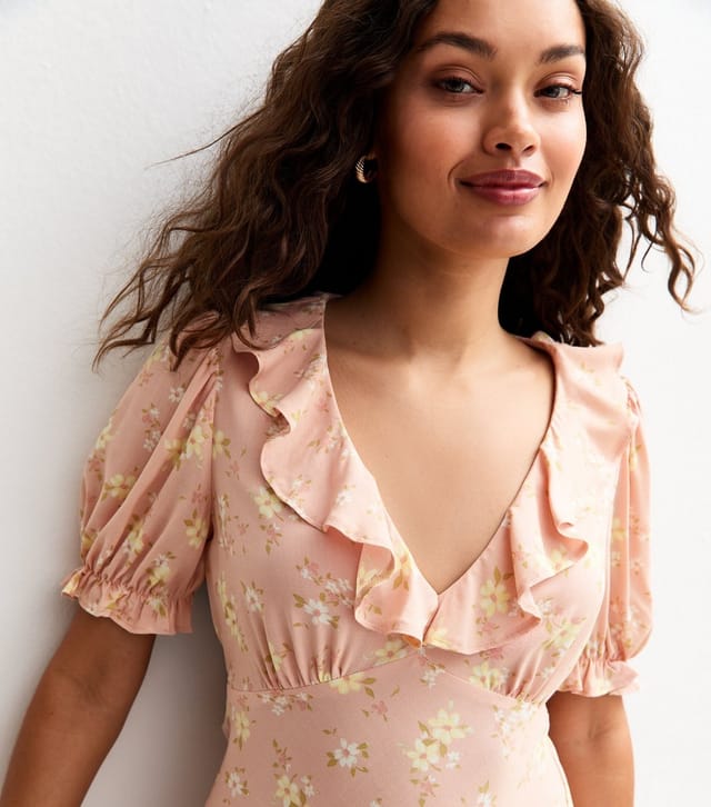 New Look Women's Petite Pink Floral Print Ruffle Mini Dress New Look - 3