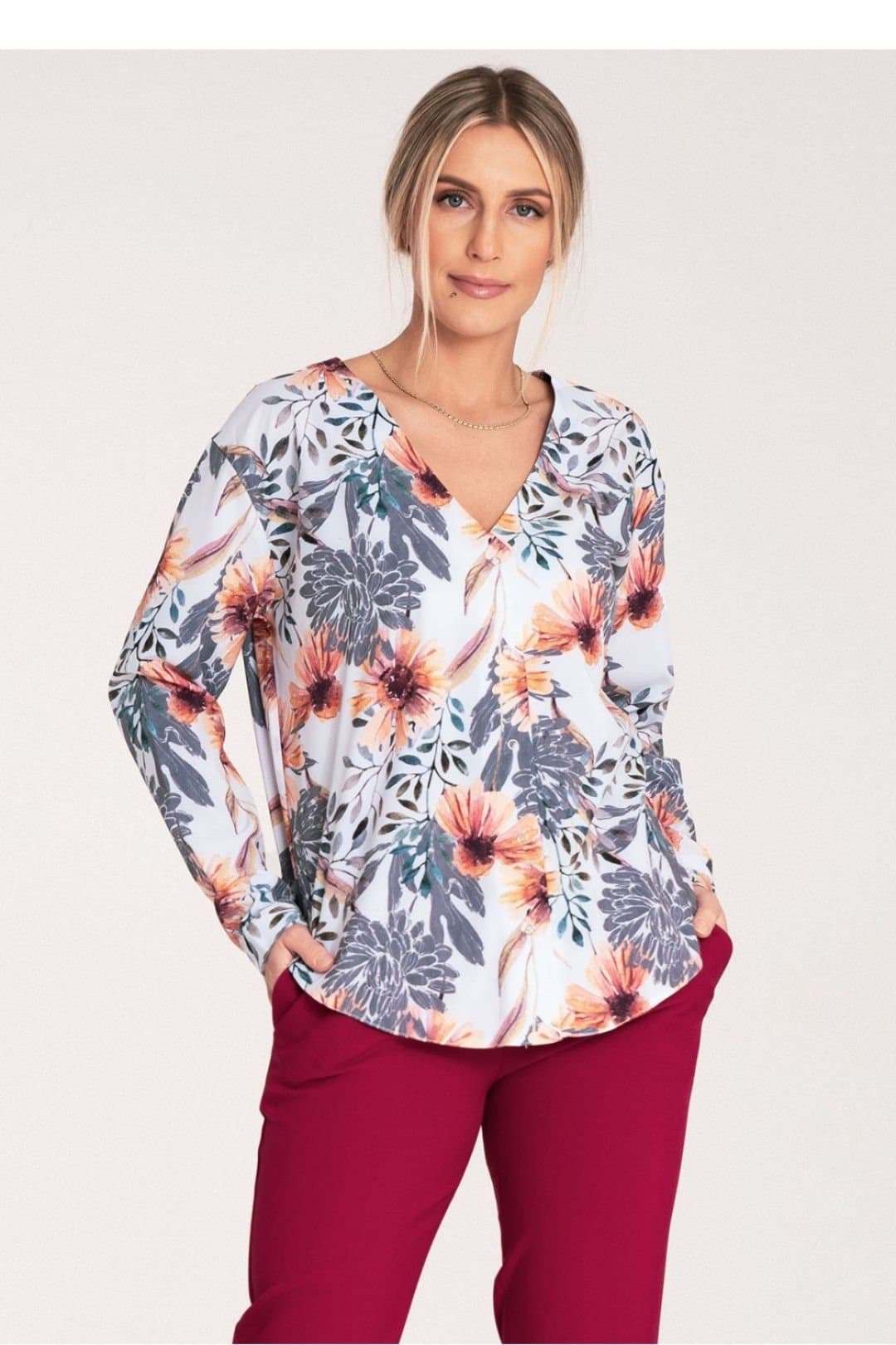 Love Lace Love Lace Women's Long Sleeve Press Stud Collarless Shirt