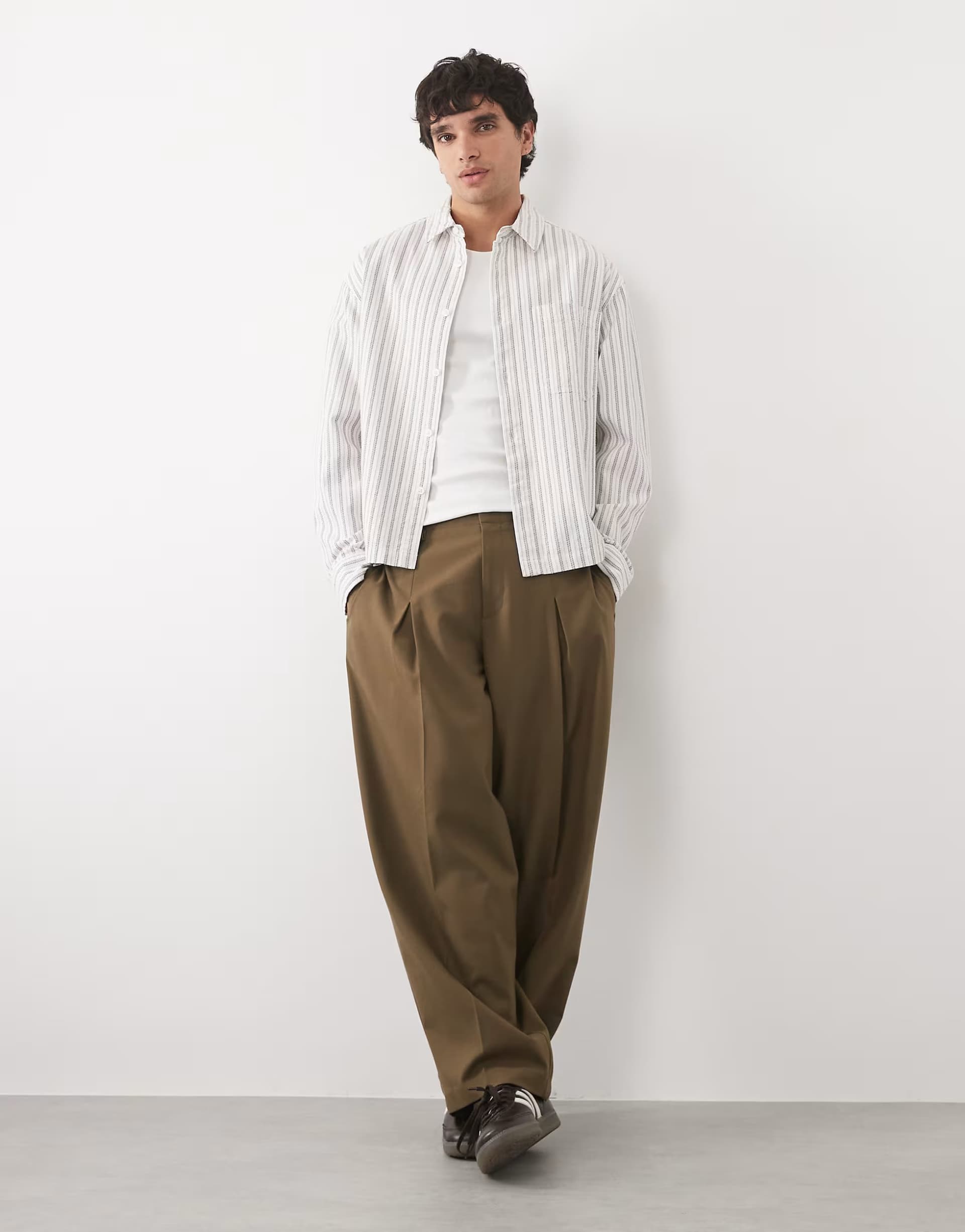 ASOS ASOS DESIGN boxy oversized stripe shirt in beige