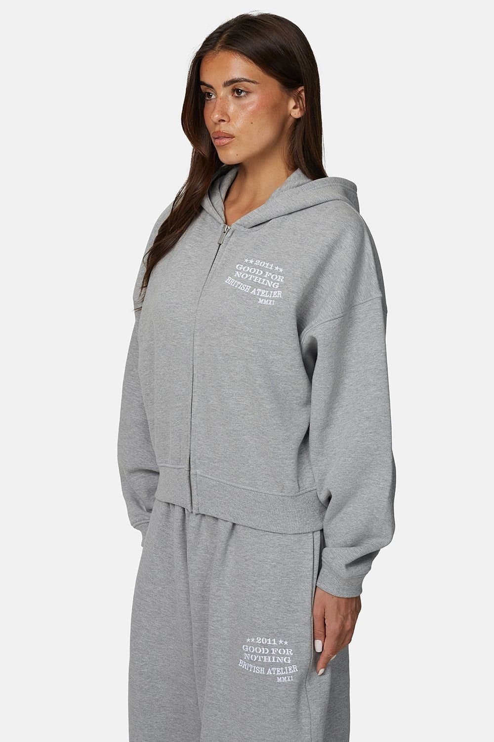 GOOD FOR NOTHING Good For Nothing Women's Baggy Zip Hoodie with Embroidered Logo in Grey