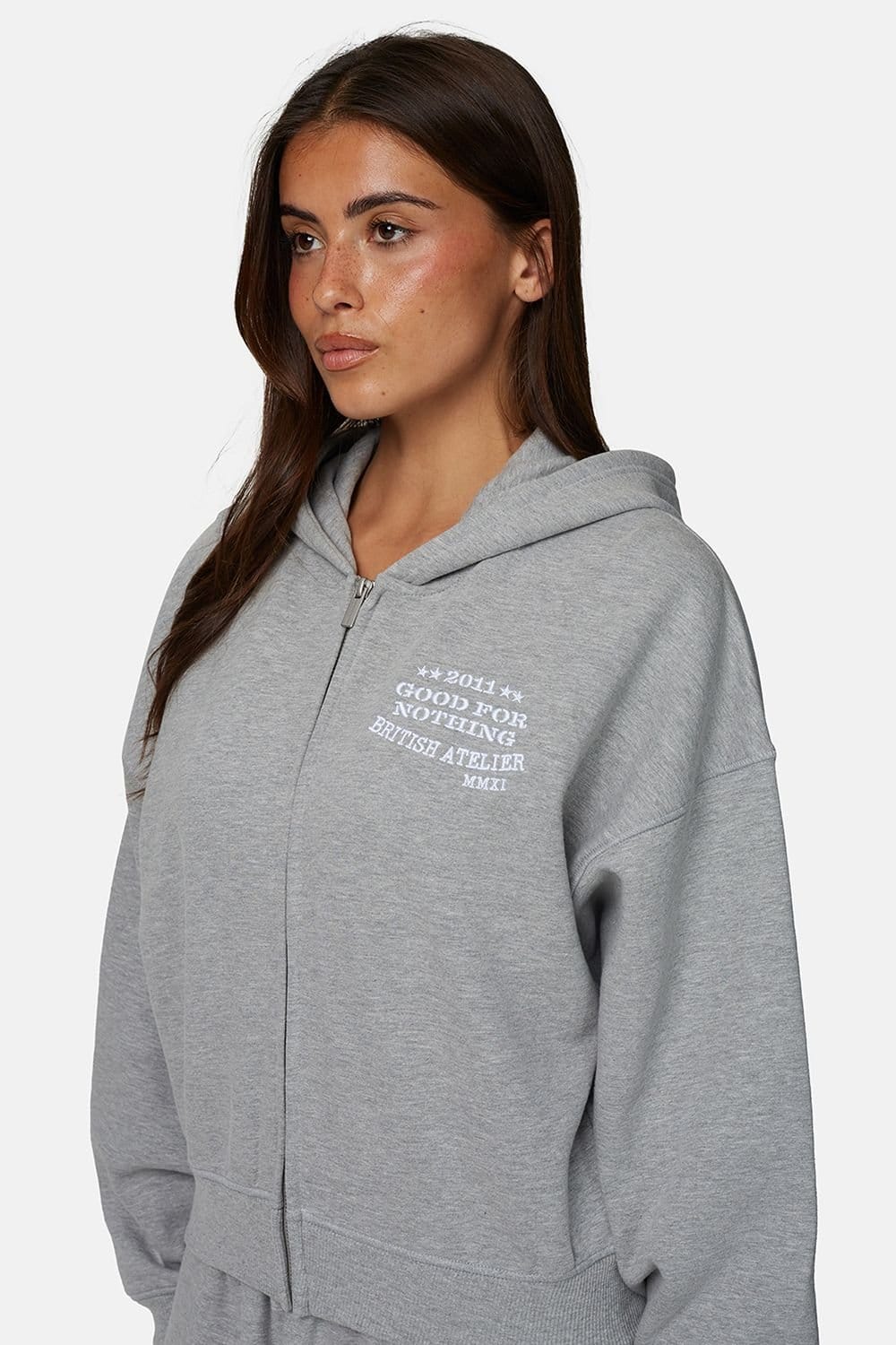 Good For Nothing Good For Nothing Women's Baggy Zip Hoodie with Embroidered Logo in Grey - 4