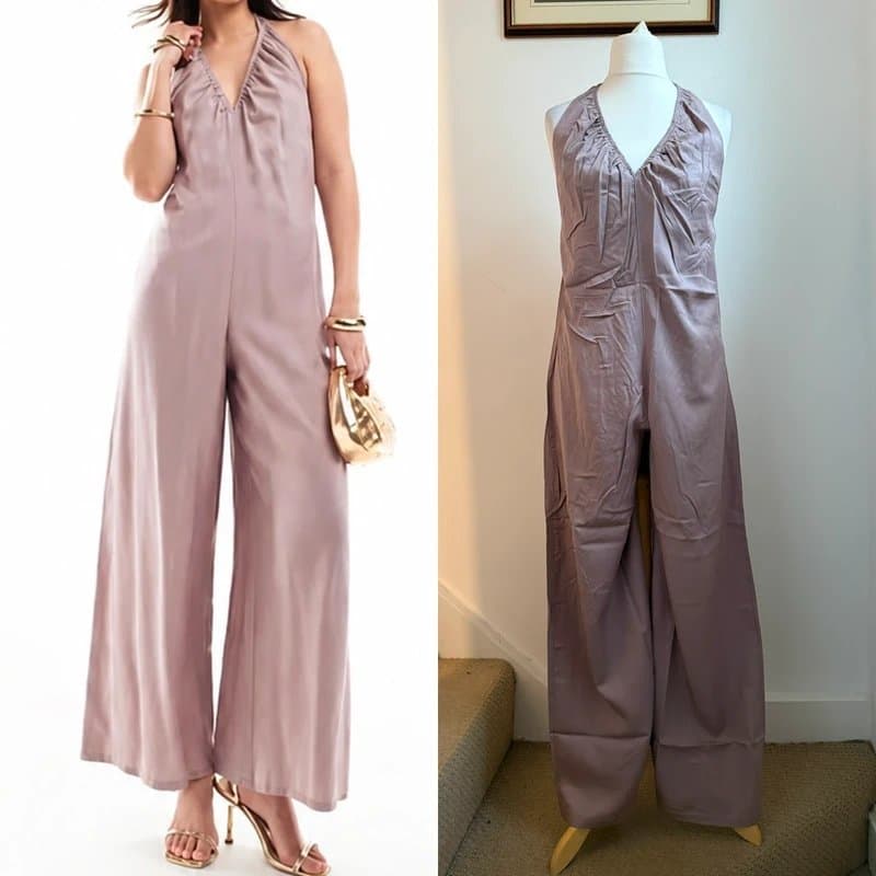 ASOS Design Mauve Halterneck Wide Leg Jumpsuit - Size UK 10