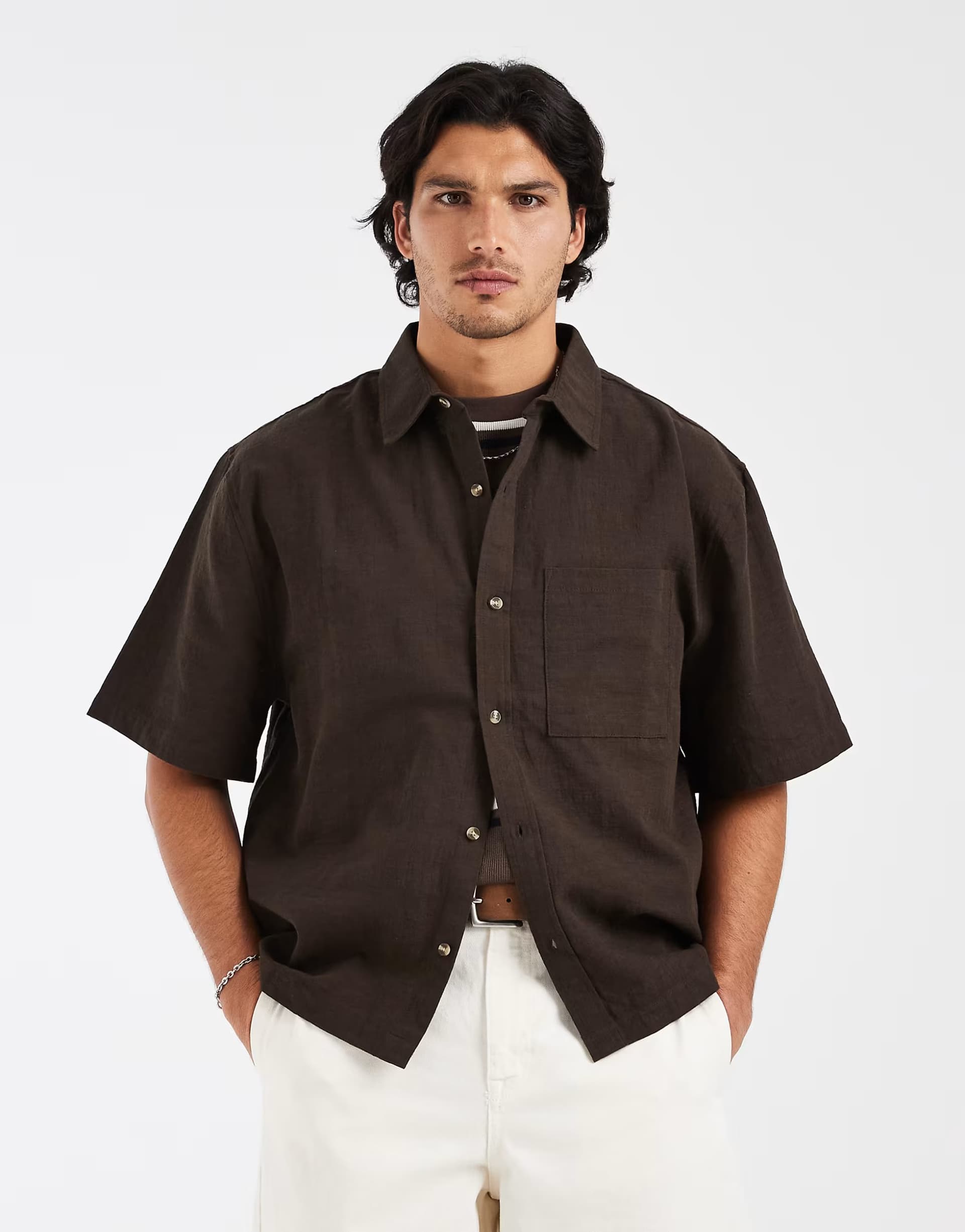 ASOS Cotton On boxy fit short sleeve shirt in brown