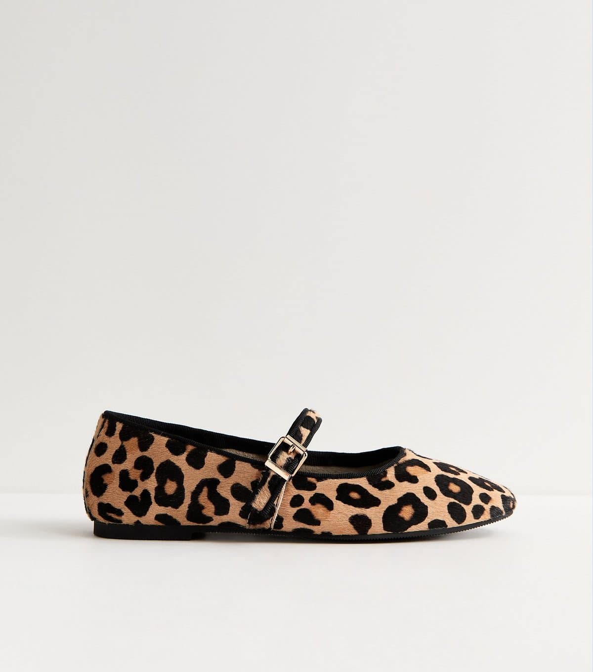 New Look Women's Premium Real Leather Stone Leopard Print Mary Jane Flats New Look