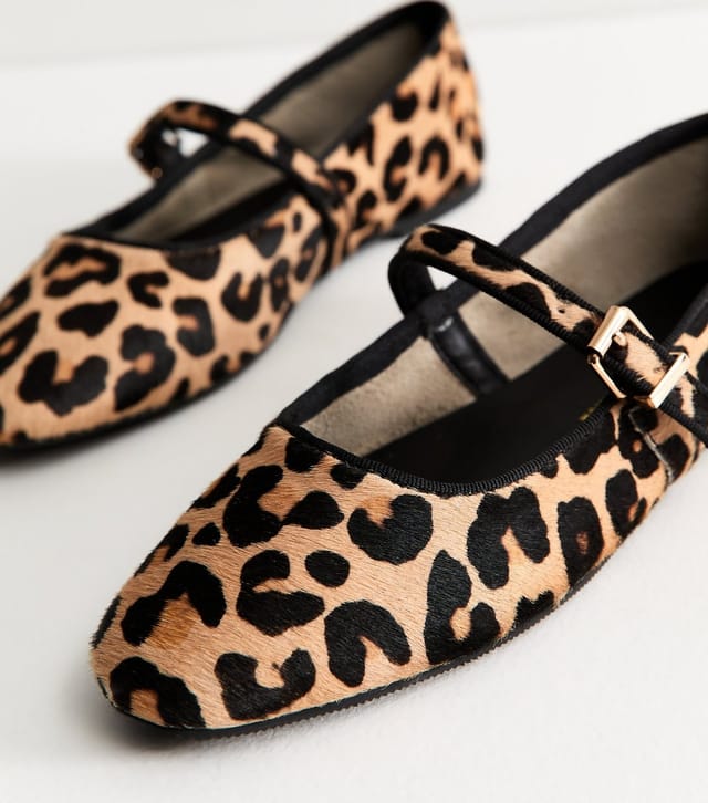 New Look Women's Premium Real Leather Stone Leopard Print Mary Jane Flats New Look - 3