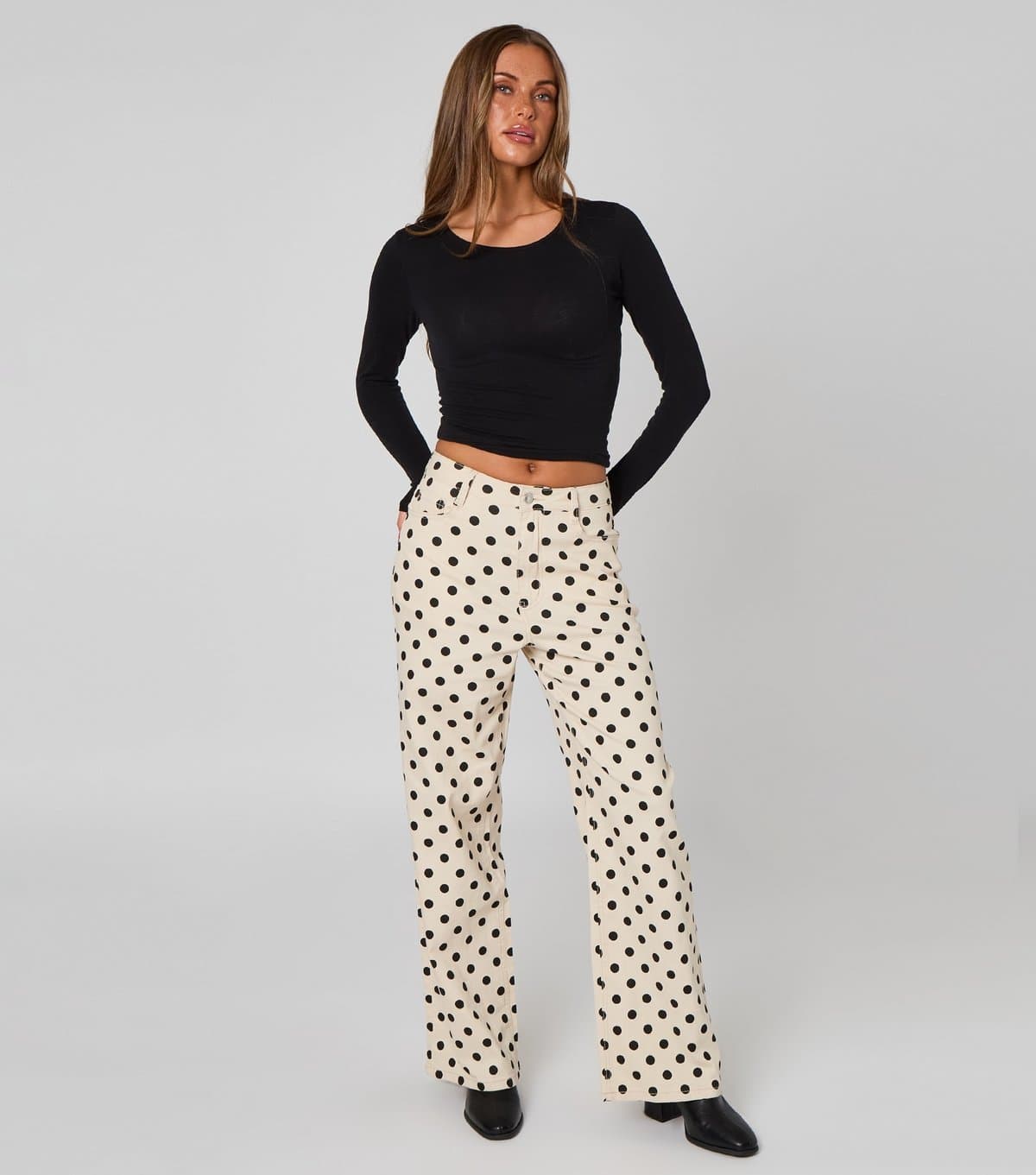 Urban Bliss Urban Bliss Cream Polka Dot Wide Leg Jeans