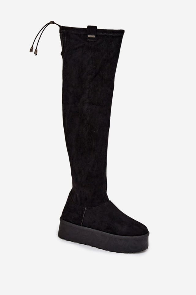 Love Lace Love Lace Women's Fleece Lined Faux Suede Platform Thigh High Boots Zipper Closure in Black - 2