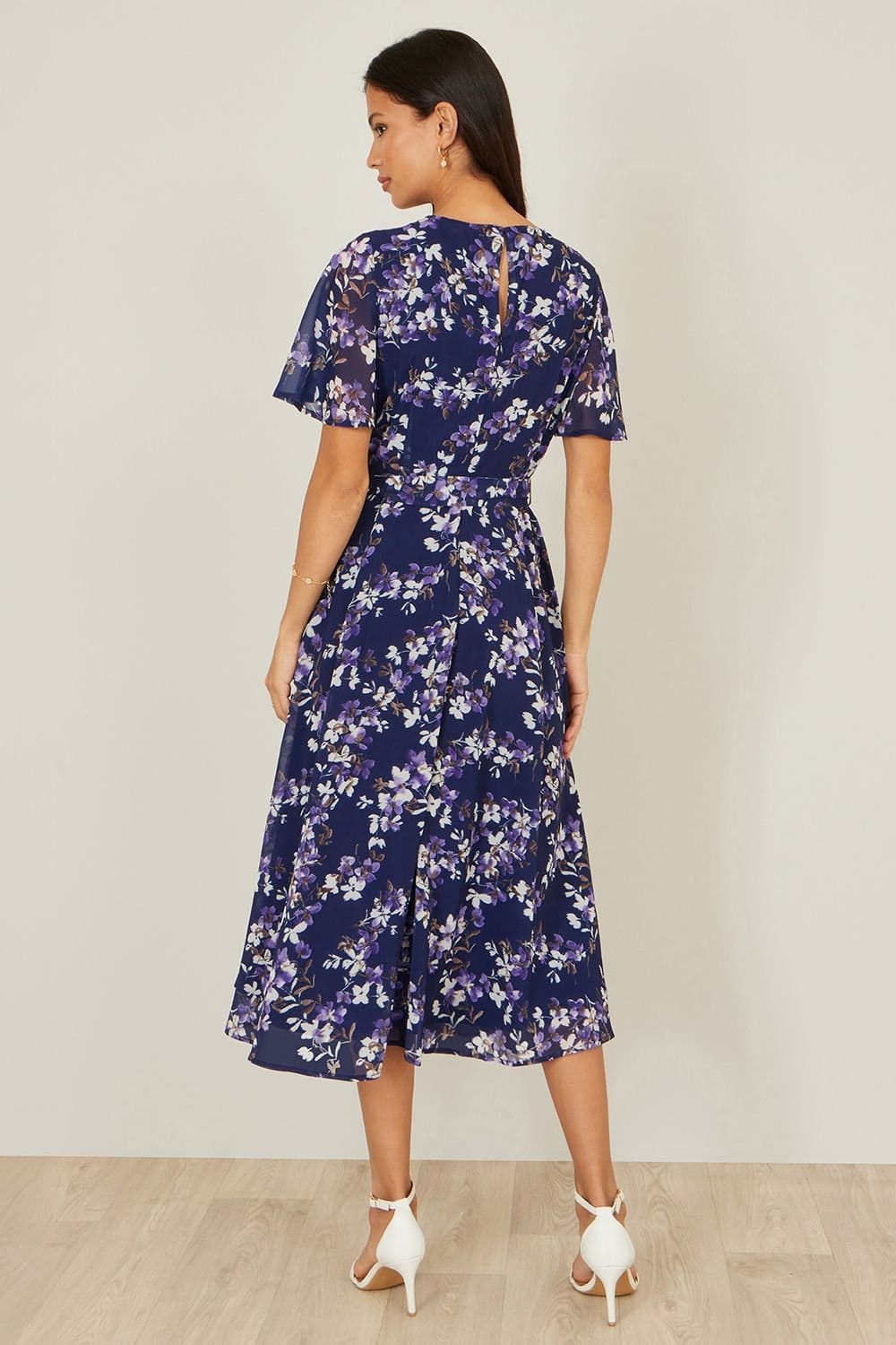 Yumi Yumi Women's Blossom Print Midi Skater Dress With Angel Sleeves in Navy - 4