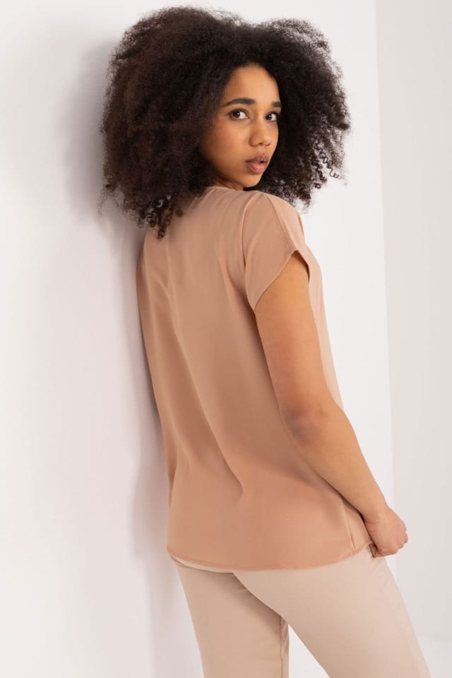 Love Lace Love Lace Women's Casual Polyester Blouse with Heart Neckline Style 194833 in Camel - 3