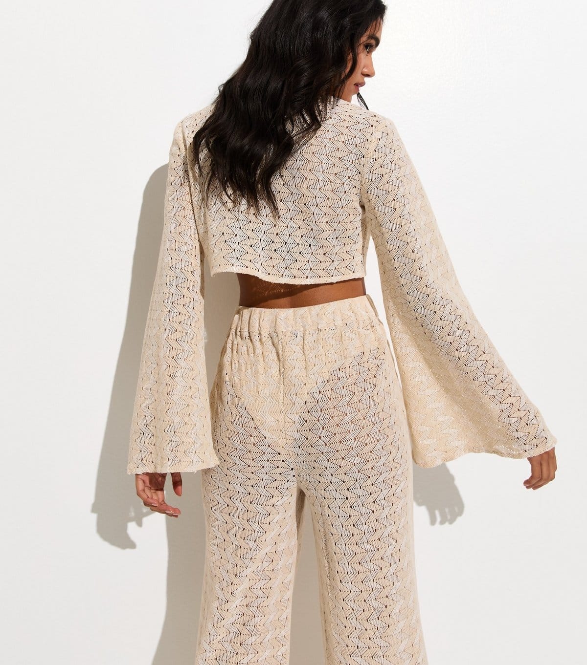 New Look Women's Off White Cotton Rich Crochet Knit Beach Crop Top New Look - 4