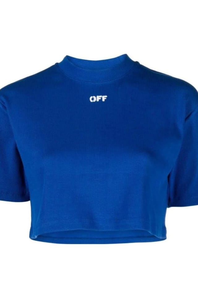 Off-White Off-White Women's Short Sleeve Crew Cropped T-shirt in Cobalt - 3