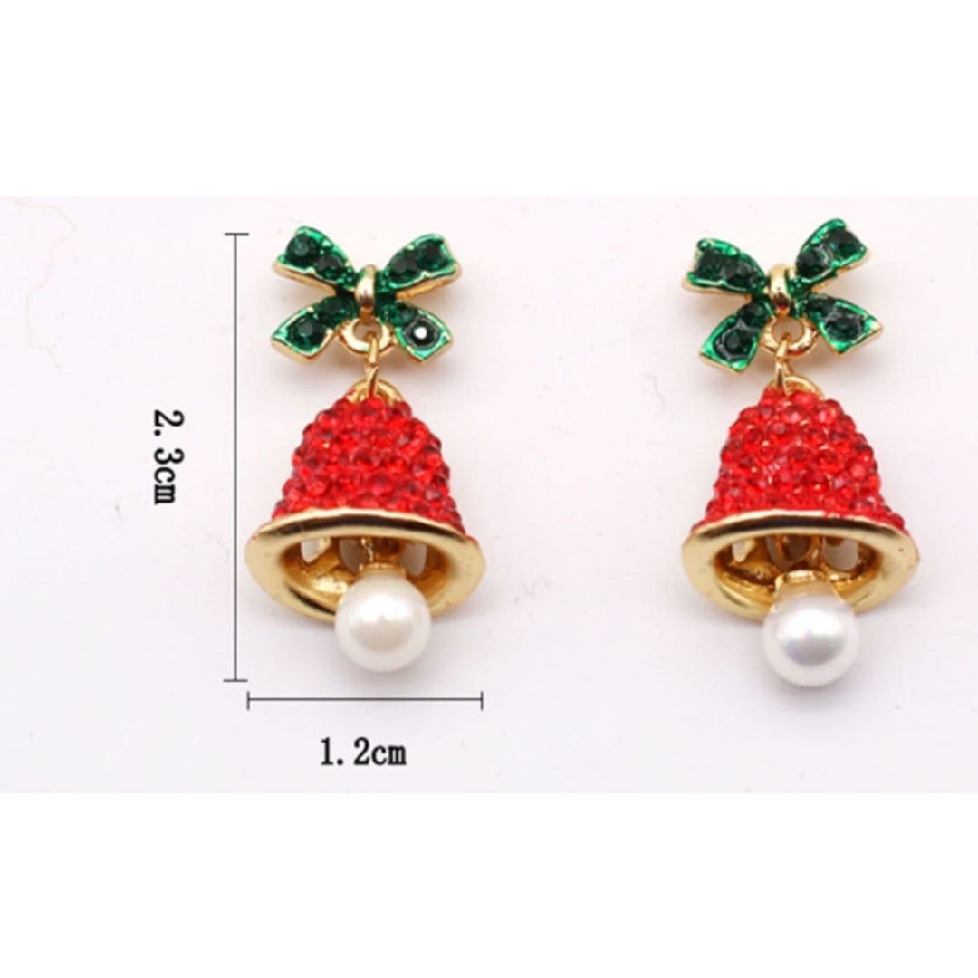 Lovii Lovii Women's Festive Christmas Bell Earrings with Bow & Pearl Drop in Gold - 4