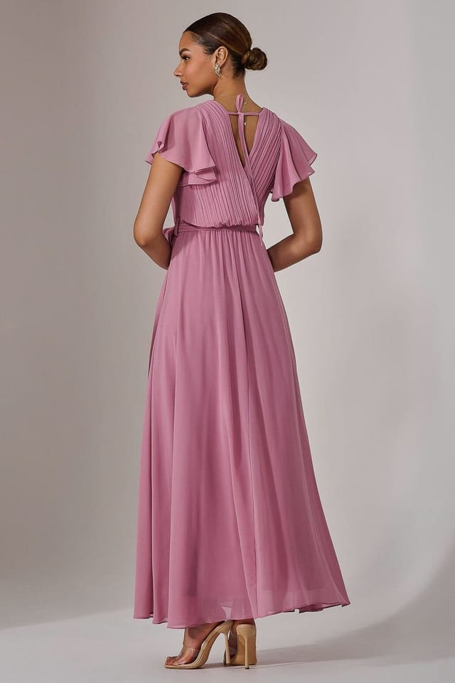 Jolie Moi Jolie Moi Women's Chiffon Flutter Sleeve Maxi Dress in Dusty Pink - 2
