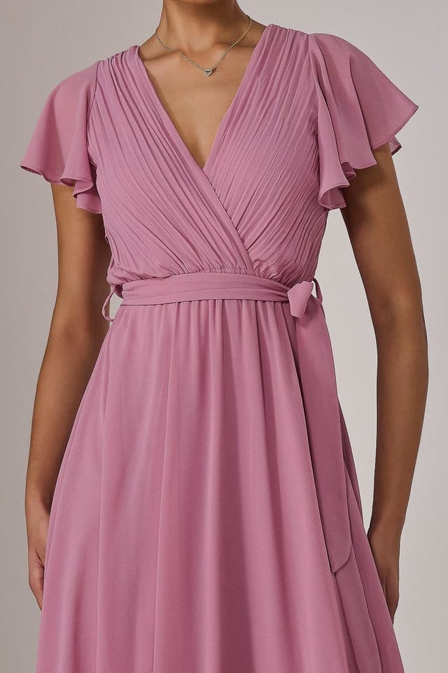 Jolie Moi Jolie Moi Women's Chiffon Flutter Sleeve Maxi Dress in Dusty Pink - 3