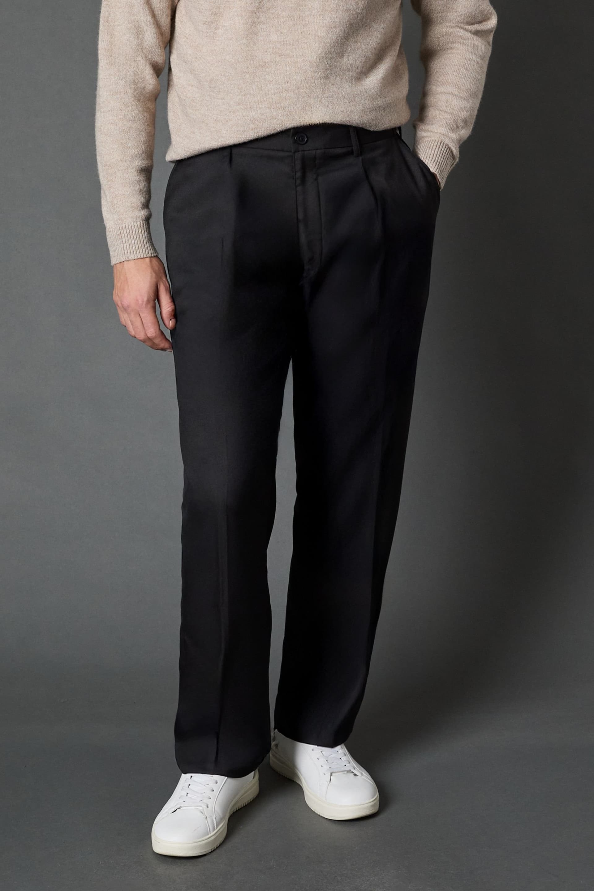 Burton Burton Men's Black Pleat Front Wide Leg Smart Trousers