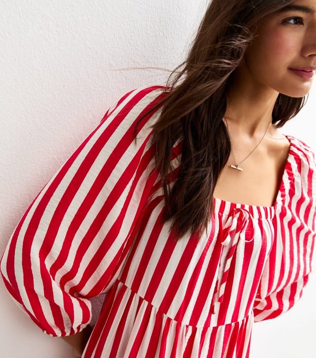 New Look Women's Red Stripe Print Tiered Hem Midi Dress New Look - 2