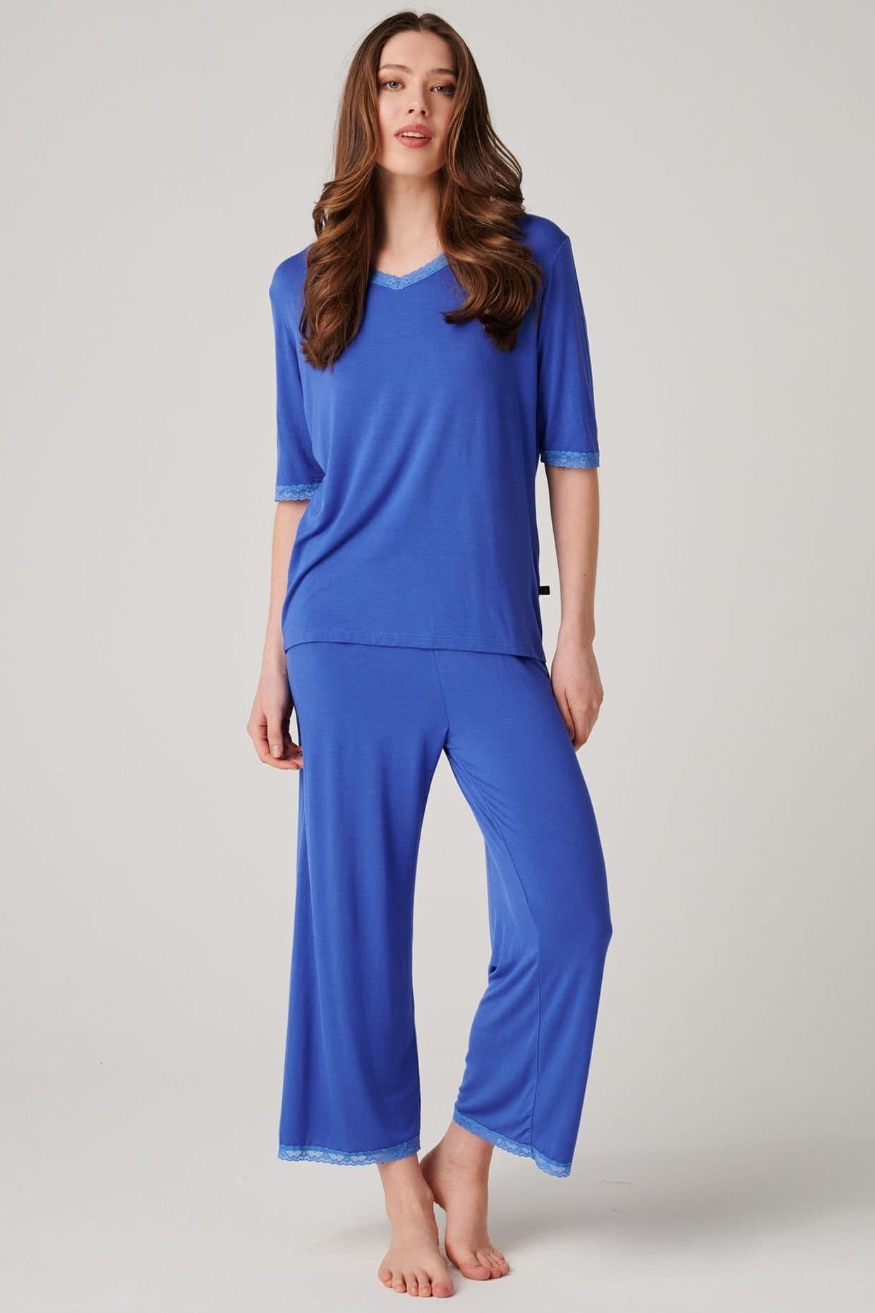 British Boxers British Boxers Women's "Ultra Blue" Bamboo Lace Pyjama Set in Bright Blue
