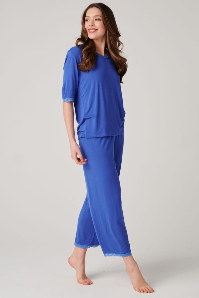 British Boxers British Boxers Women's "Ultra Blue" Bamboo Lace Pyjama Set in Bright Blue - 2