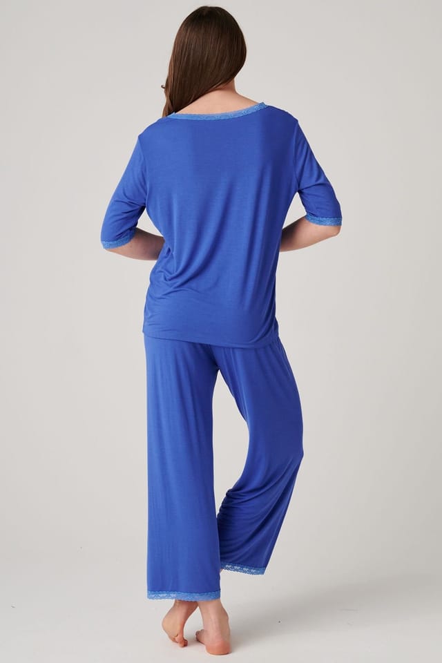 British Boxers British Boxers Women's "Ultra Blue" Bamboo Lace Pyjama Set in Bright Blue - 3