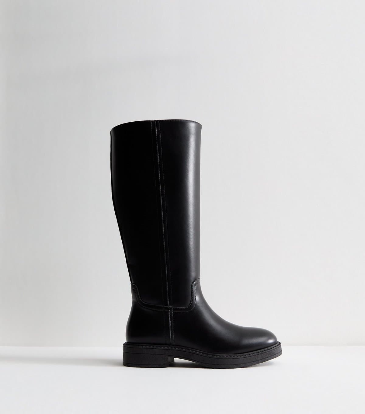 New Look Women's Black Faux Leather Knee High Riding Boots Vegan New Look