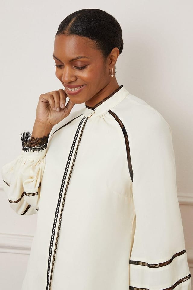 Wallis Wallis Women's Contrast Ladder Trim Blouse in Ecru - 2