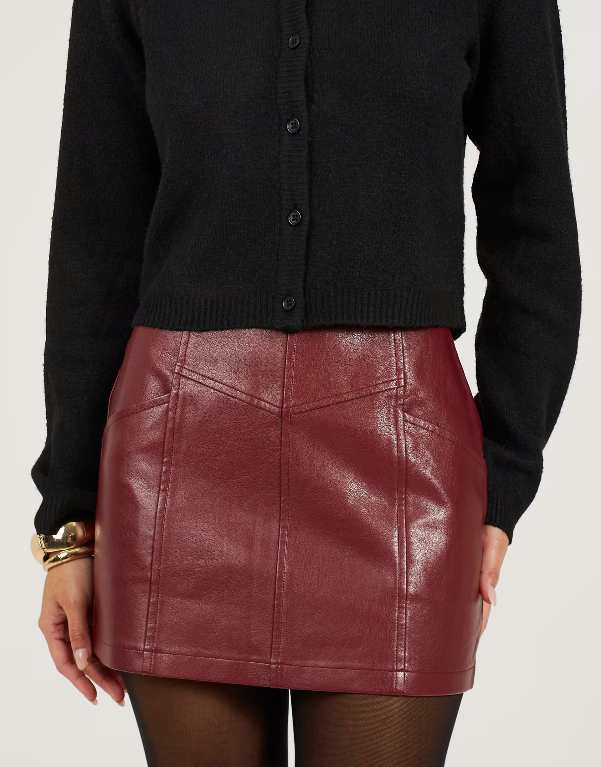 ASOS Brave Soul Faux leather mini skirt with pockets in burgundy