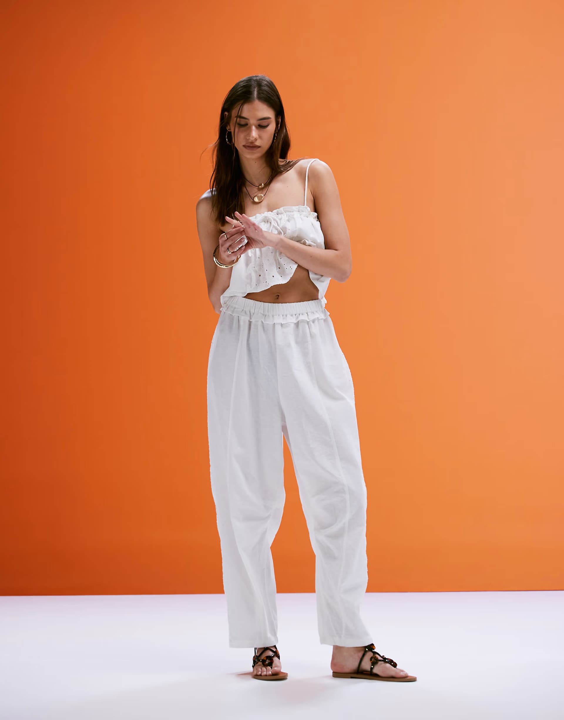 ASOS ASOS DESIGN overlay barrel leg jumpsuit with lace details in ivory