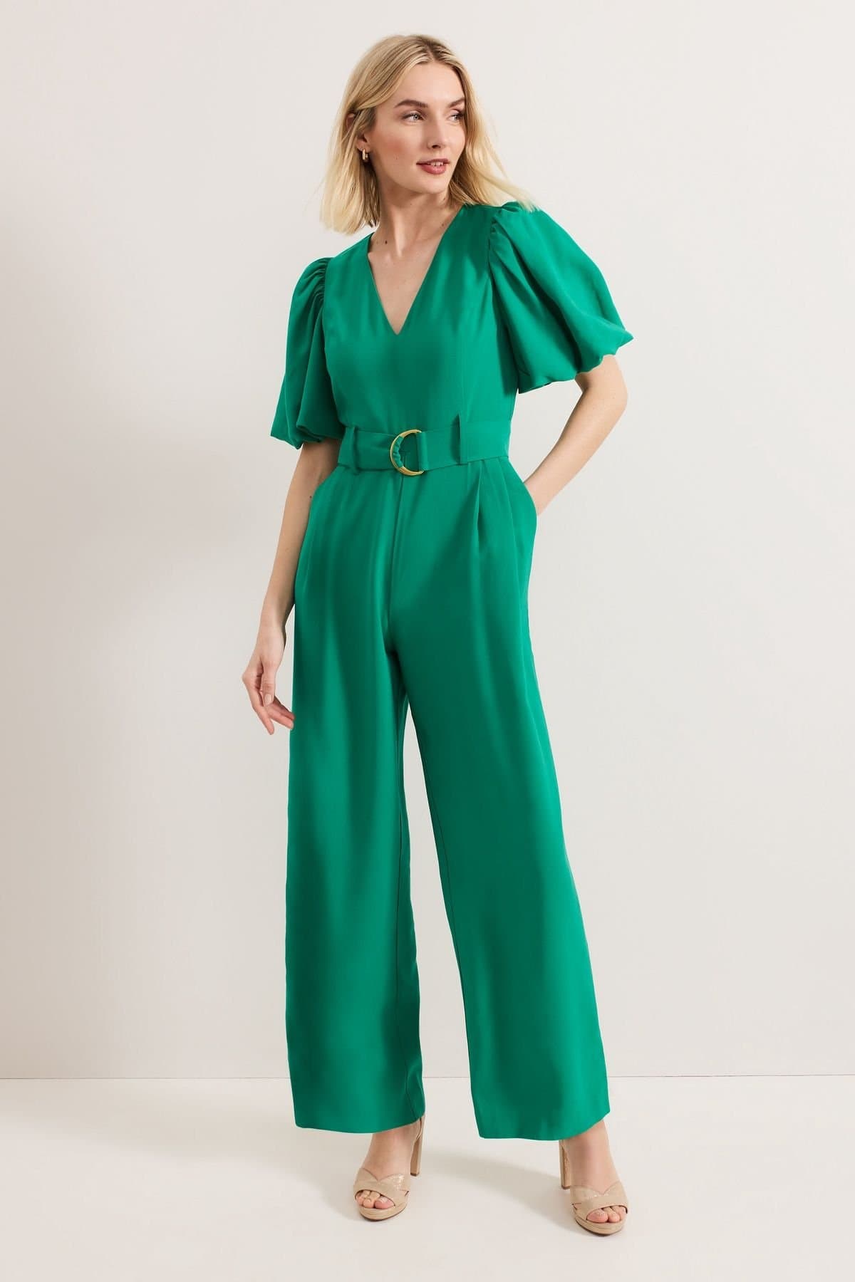 Phase Eight Phase Eight Women's Margot V-Neck Puff Jumpsuit in Emerald