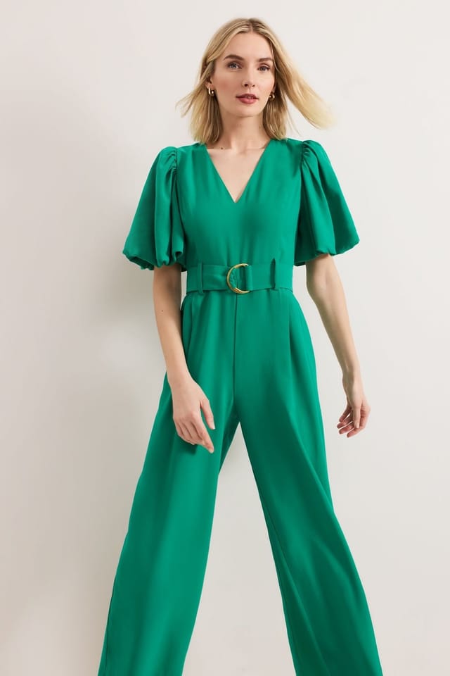 Phase Eight Phase Eight Women's Margot V-Neck Puff Jumpsuit in Emerald - 3