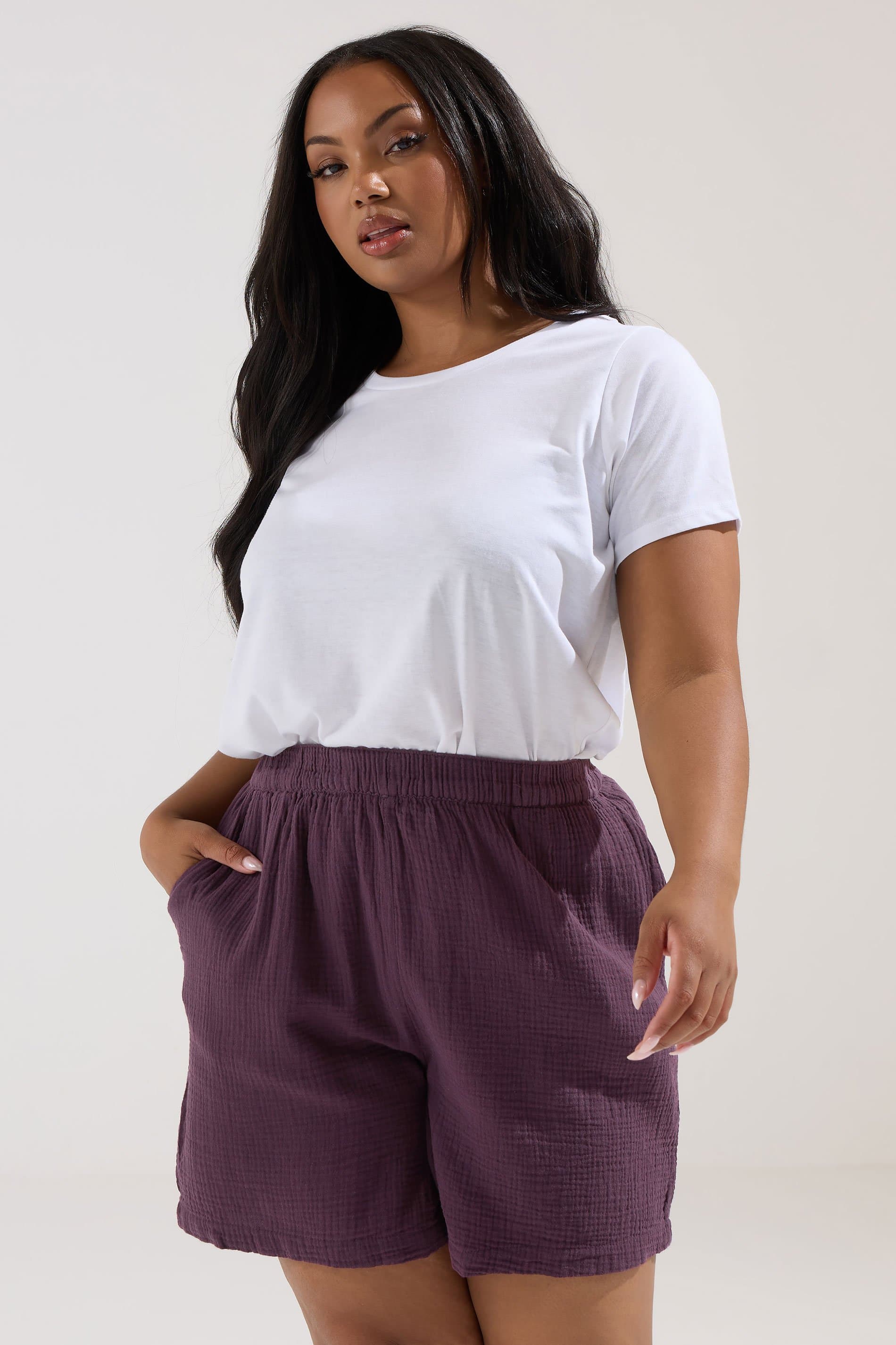 Yours Plus Size Purple Cotton Cheesecloth Shorts