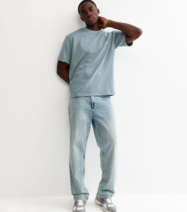 jack & jones Men's Light Blue Sweat Relaxed Washed Logo T-Shirt Jack & Jones New Look - 3