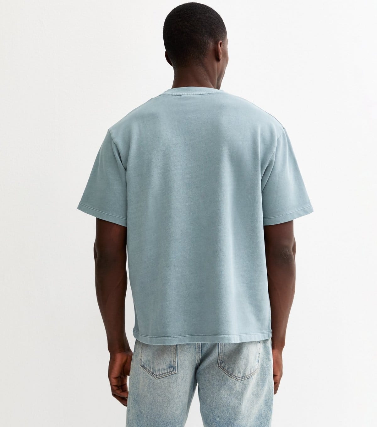 jack & jones Men's Light Blue Sweat Relaxed Washed Logo T-Shirt Jack & Jones New Look - 4