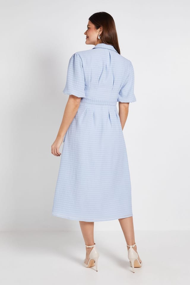 Wallis Wallis Women's Textured Organza Puff Sleeve Shirt Dress in Blue - 3