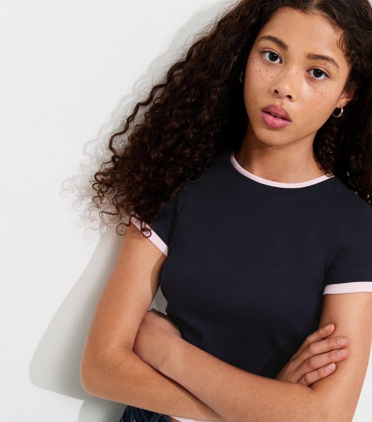 New Look New Look Navy Cotton Rich Ribbed T-Shirt For Girls