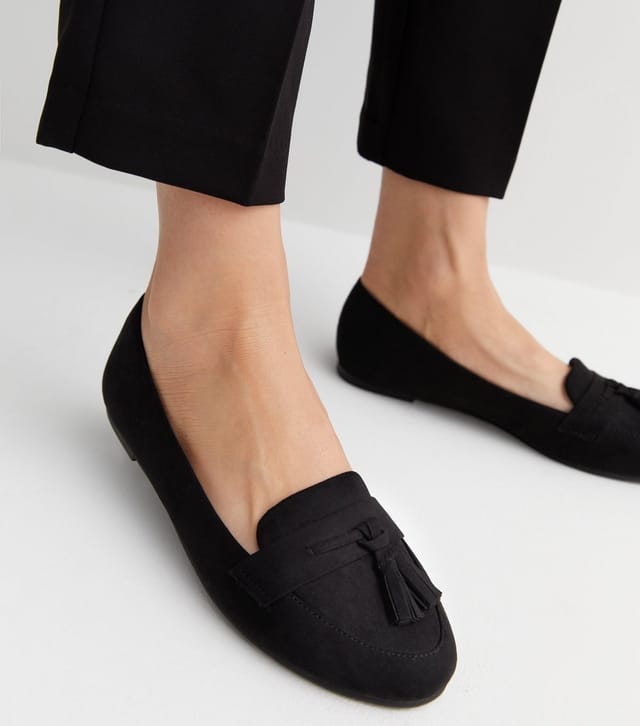 New Look Women's Black Suedette Tassel Trim Loafers Vegan New Look - 2