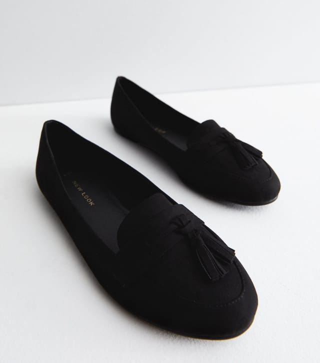 New Look Women's Black Suedette Tassel Trim Loafers Vegan New Look - 3
