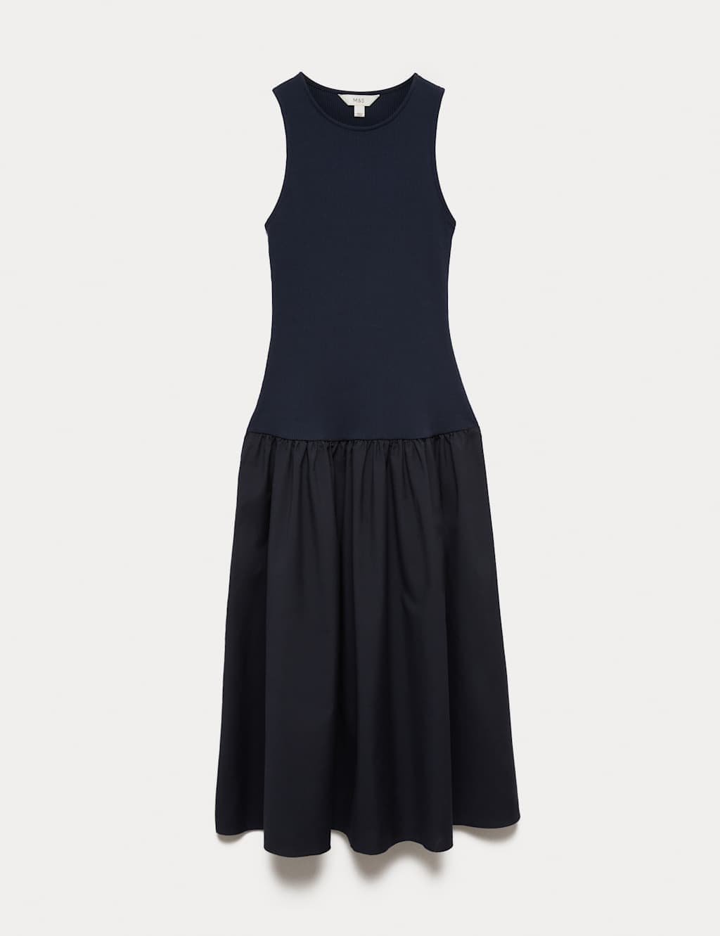 Marks & Spencer M&S Jersey Ribbed Midi Drop Waist Dress Navy