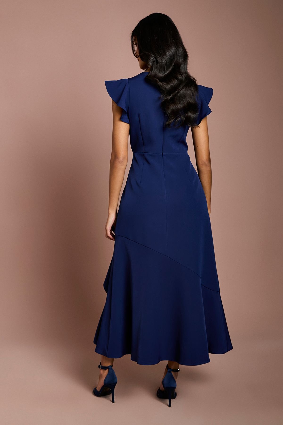 Coast Coast Women's Petite Ruffle Detail Midi Dress in Navy - 3