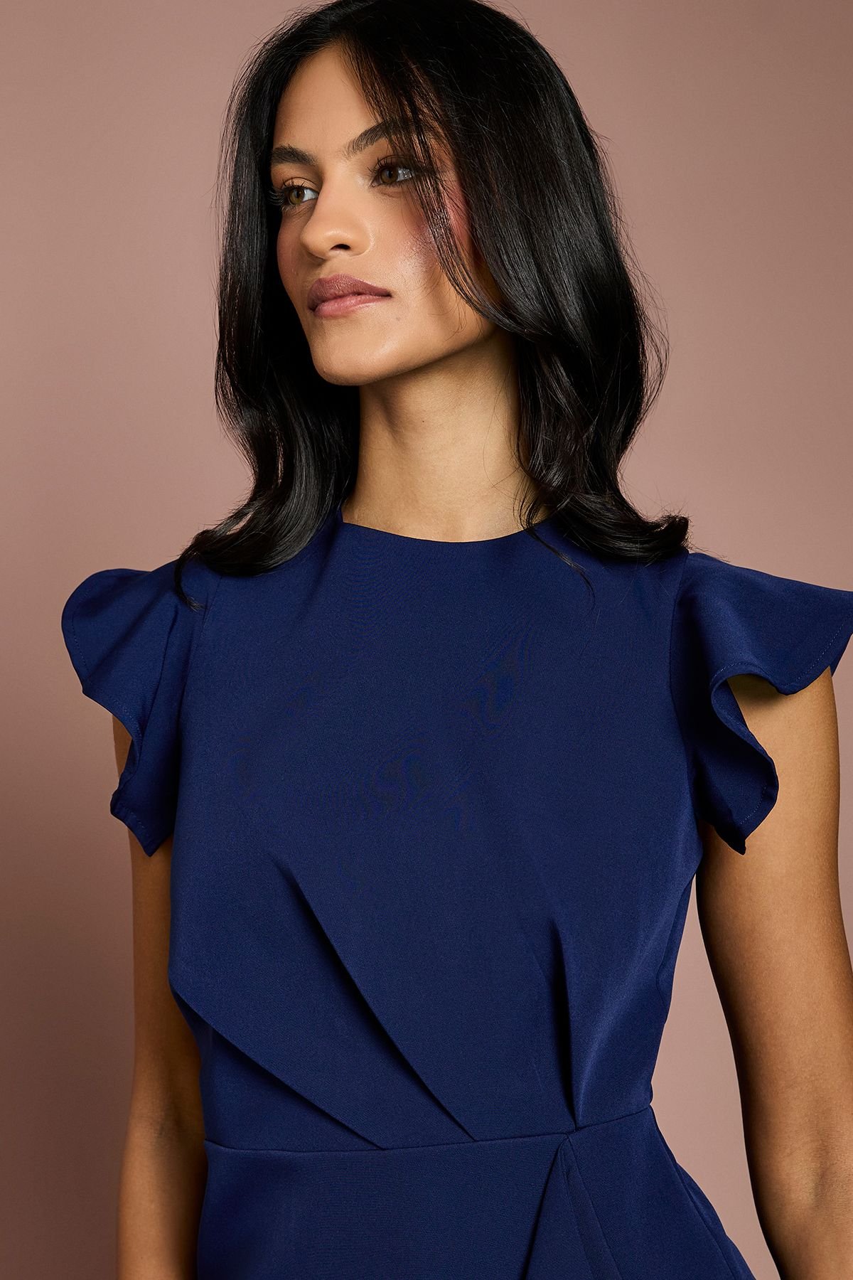 Coast Coast Women's Petite Ruffle Detail Midi Dress in Navy - 4