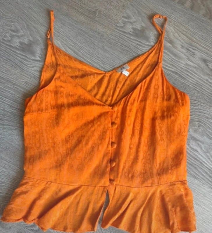 River Island River Island Orange Satin Jacquard Cami Peplum Top UK 12 Y2K Festival Summer