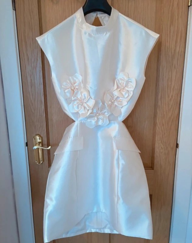 ASOS Aso Luxe structured satin corsage sculpted mini dress in cream - 1