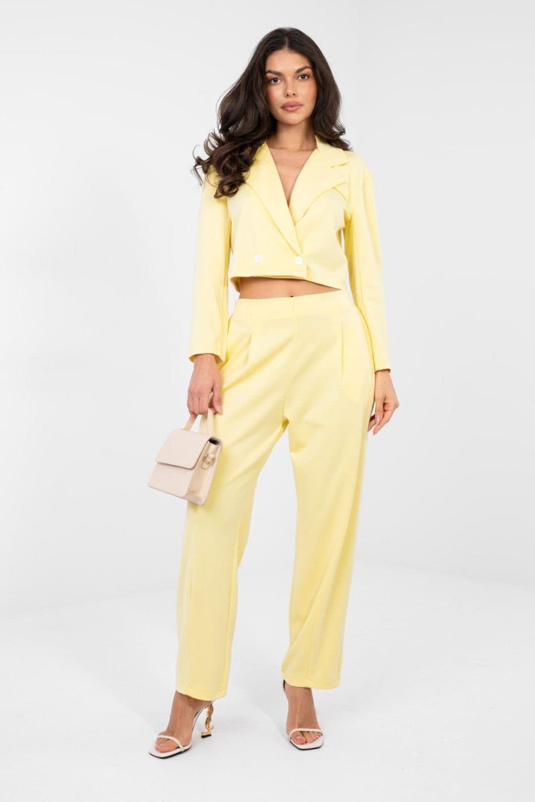 Love Lace Love Lace Women's Elegant Short Blazer & Long Trouser Suit in Yellow