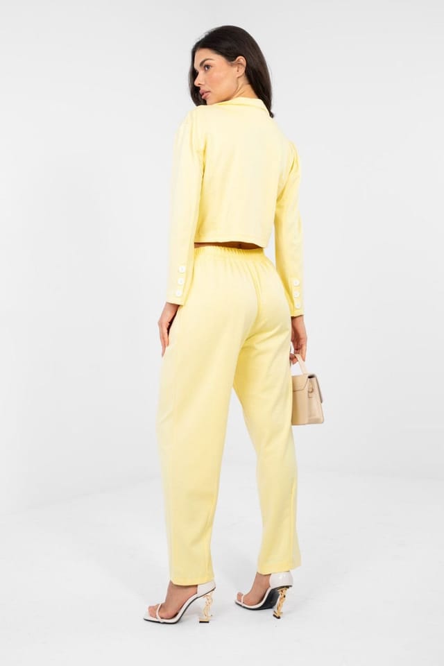 Love Lace Love Lace Women's Elegant Short Blazer & Long Trouser Suit in Yellow - 3