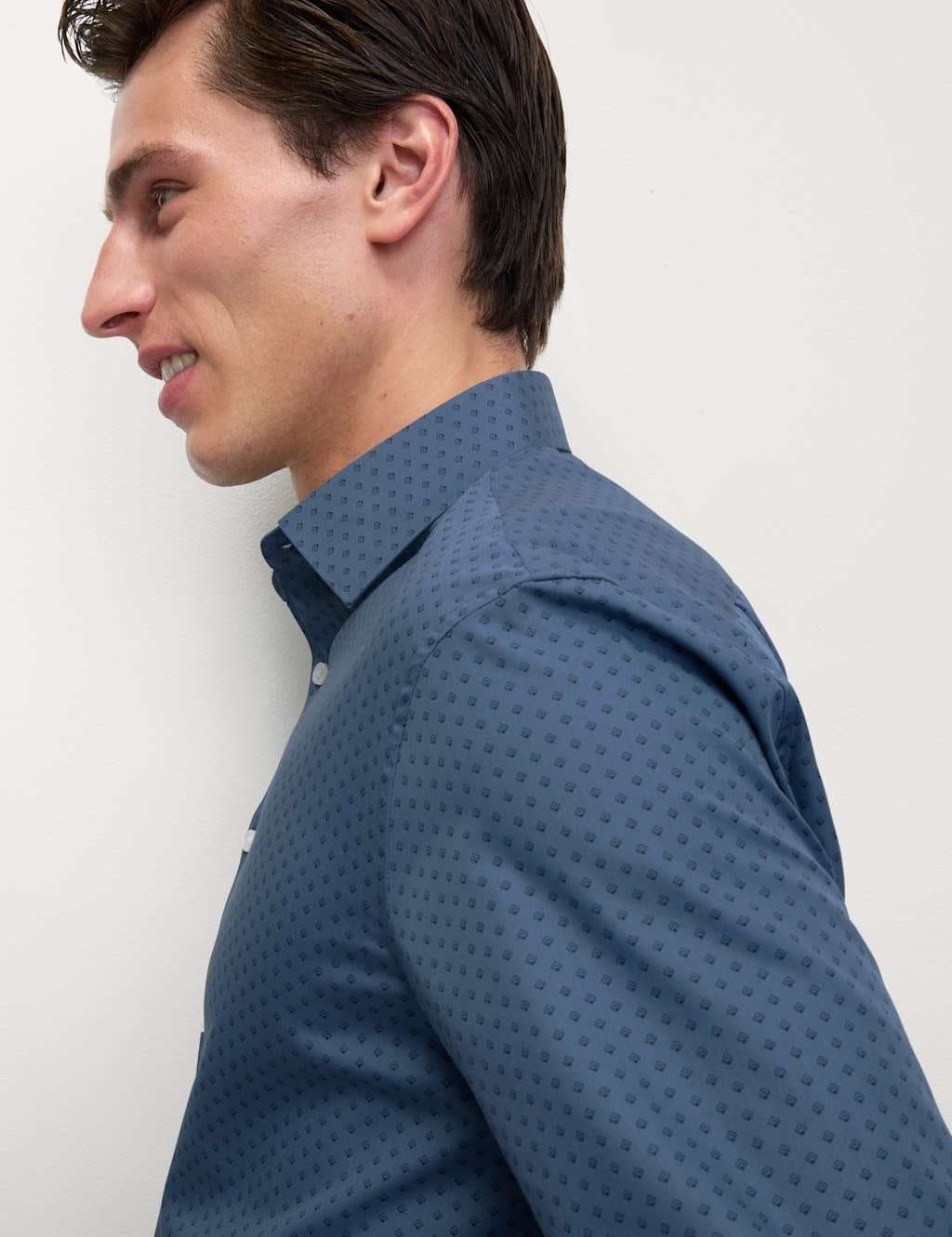 Marks & Spencer M&S Regular Fit Cotton Blend Printed Shirt Air Force Blue