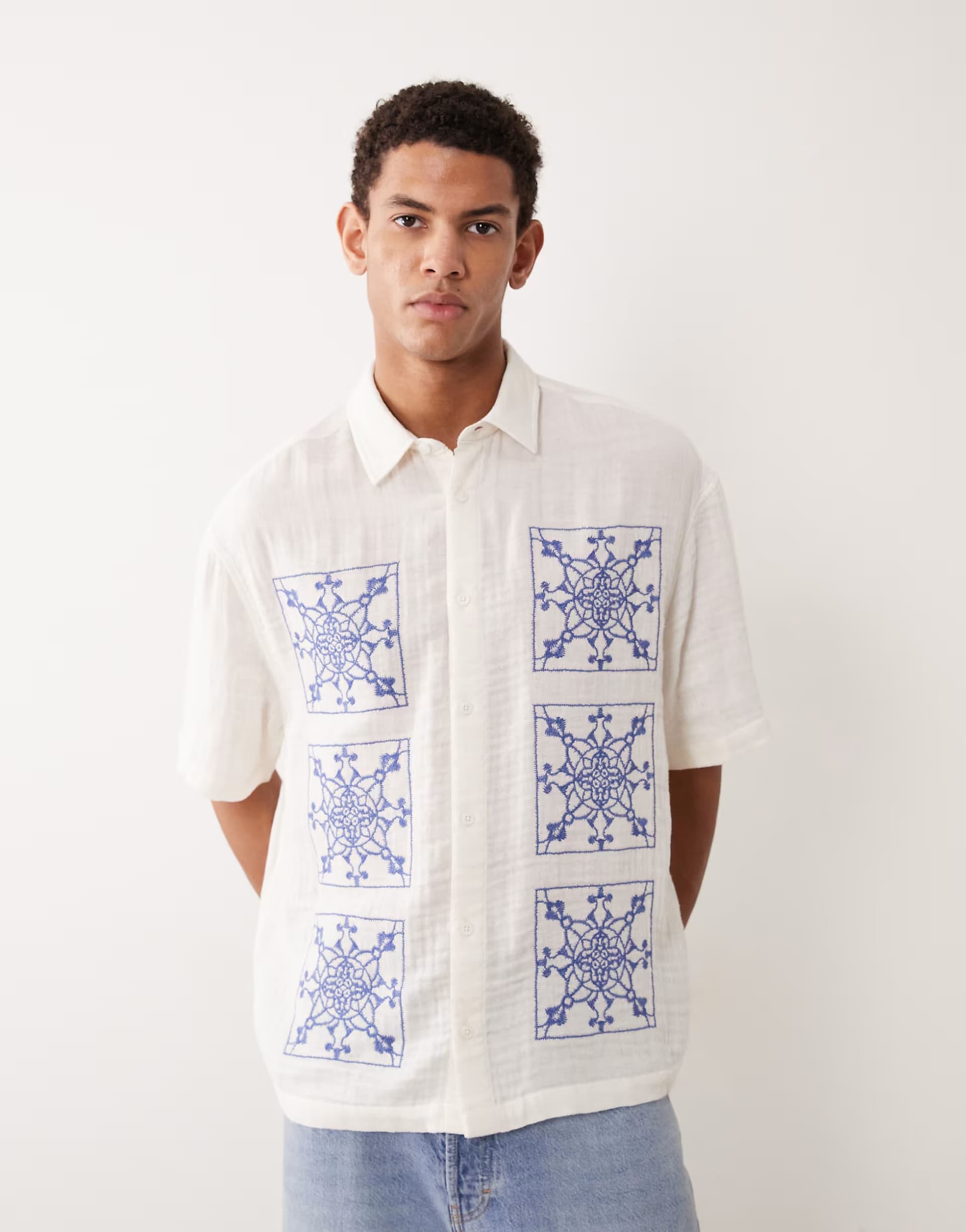 ASOS ASOS DESIGN oversized shirt with embroidery in white